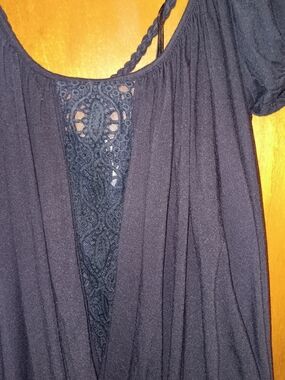 Free People Black Crochet Inset And Cross Rope Back Women's Peasant Top